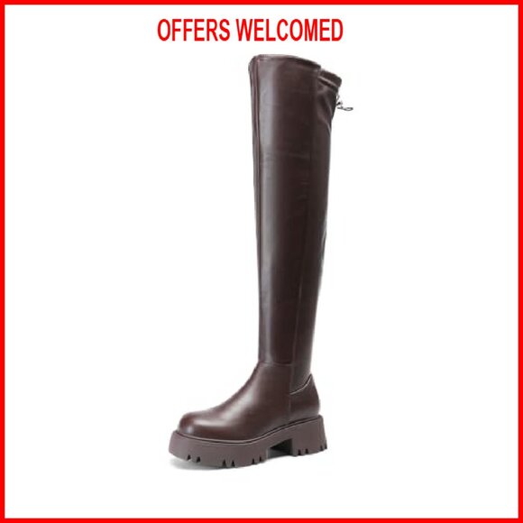 Women's Platform Over The Knee Boots Lug Sole Chunky Heels Thigh High - Picture 2 of 7